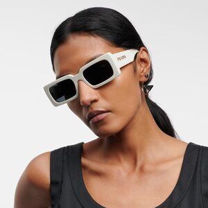 SALE! NEW Prada PR A07S 1425S0 Talc White Dark Grey Rectangle Unisex Sunglasses